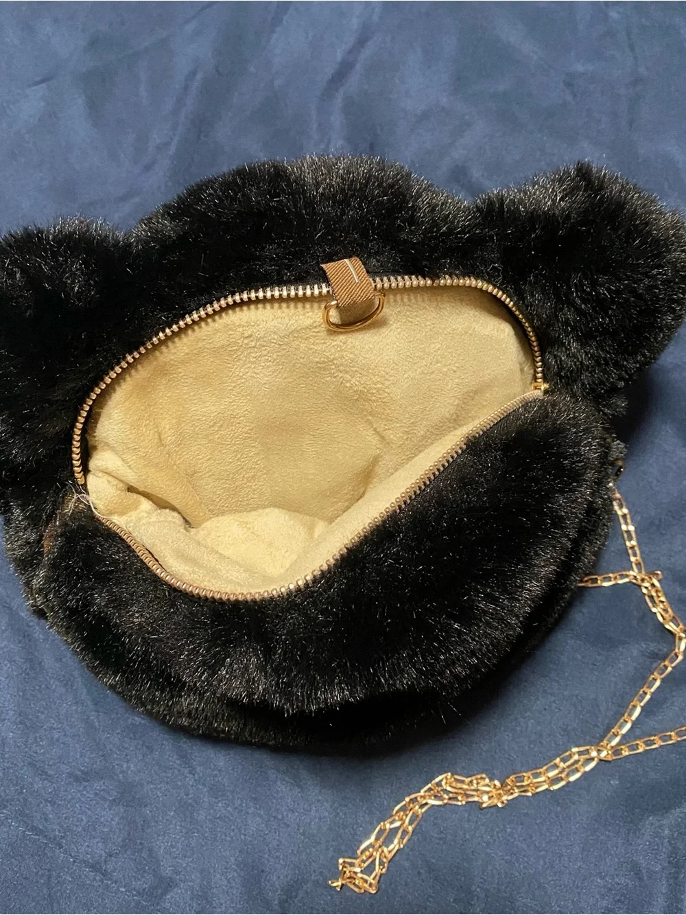Kids Plush Black Bear Crossbody Bag with Gold Chain